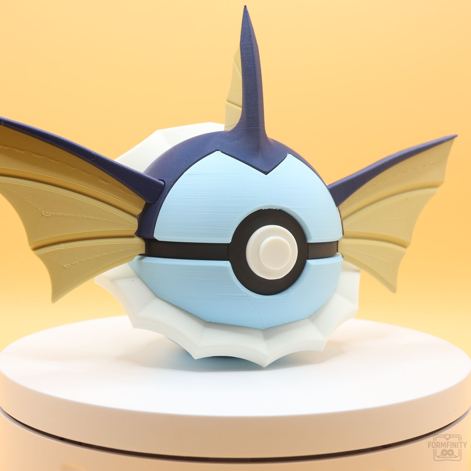 Vaporeon-themed Poke Ball collectible display, 3D printed by Formfinity