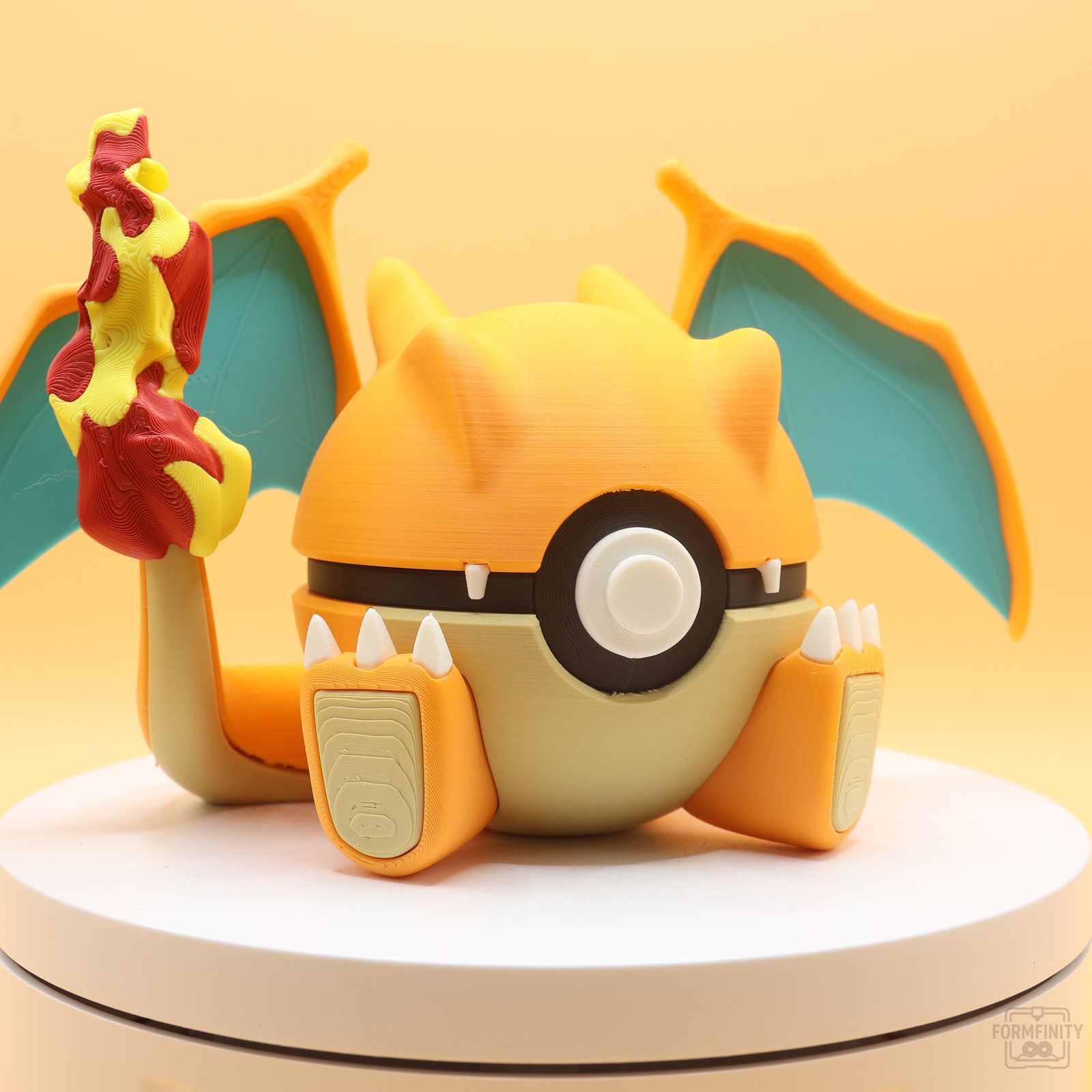 Charizard-themed Poke Ball collectible display, 3D printed by Formfinity
