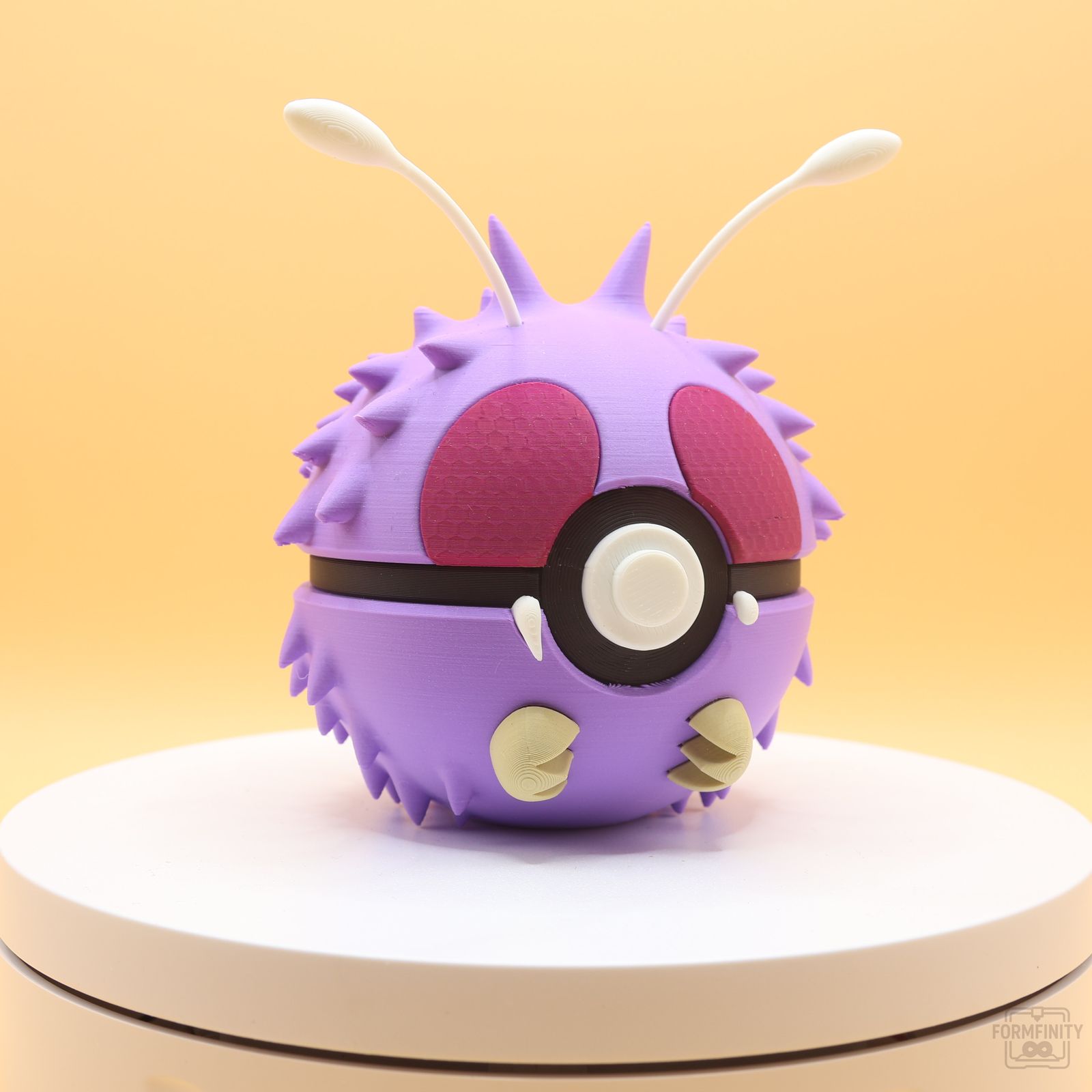 Venonat-themed Poke Ball display piece, 3D printed by Formfinity