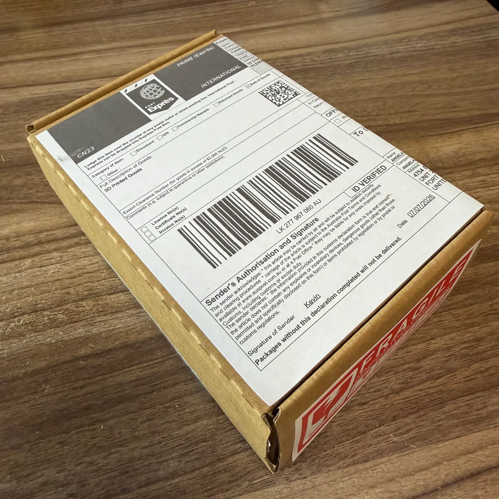 A Formfinity order packed and labelled, ready to ship