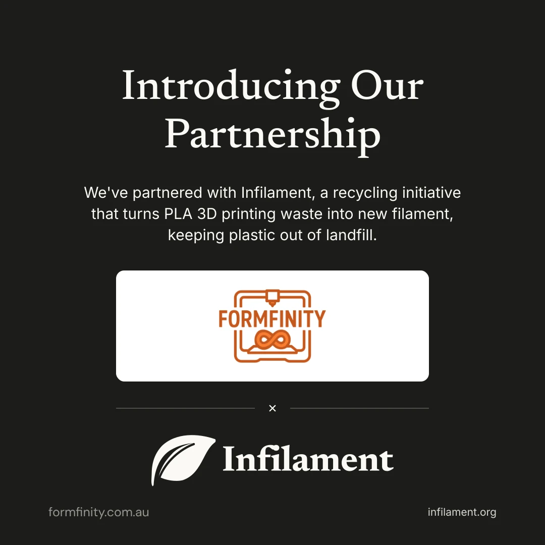 Introducing our partnership: Formfinity and Infilament, a recycling initiative that turns PLA 3D printing waste into new filament